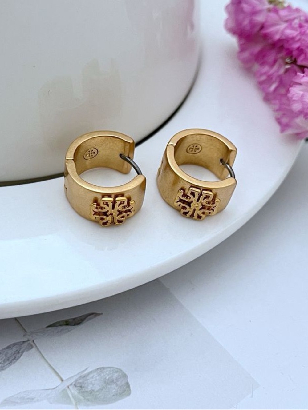 Tory Burch Gold-Tone Logo Huggie Mini Hoop Earrings